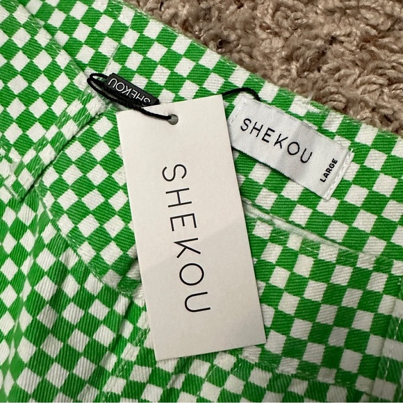 Shekou Green Checkered Straight Leg High Rise Jeans Womens Size Large NWT Preppy - Picture 16 of 16